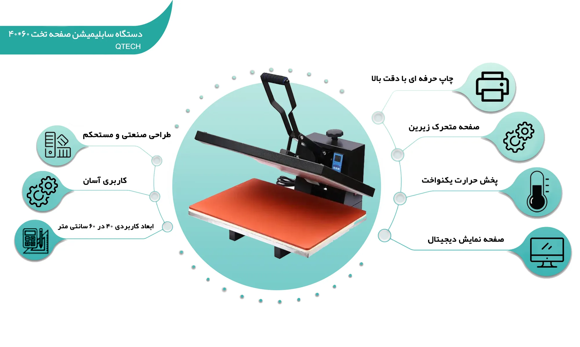 اینفوگرافی دستگاه سابلیمیشن صفحه تخت 60*40 QTECH (shalchianco.com)